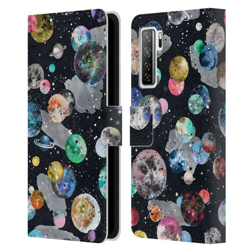 Ninola Colourful Patterns Space Planets Black Leather Book Wallet Case Cover For Huawei Nova 7 SE/P40 Lite 5G