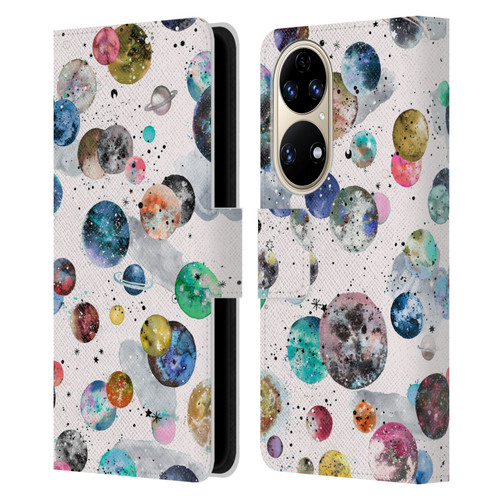 Ninola Colourful Patterns Space Planets White Leather Book Wallet Case Cover For Huawei P50
