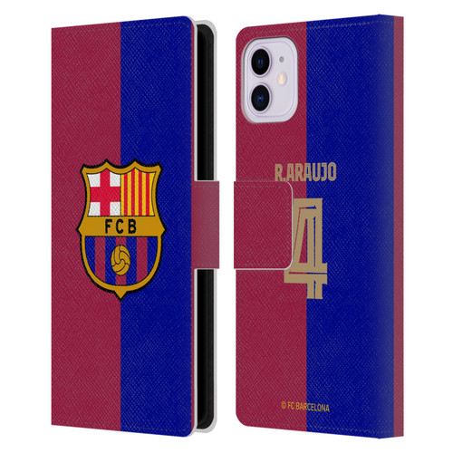 FC Barcelona 2024/25 Players Home Kit Ronald Araújo Leather Book Wallet Case Cover For Apple iPhone 11
