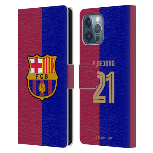 FC Barcelona 2024/25 Players Home Kit Frenkie de Jong Leather Book Wallet Case Cover For Apple iPhone 12 Pro Max