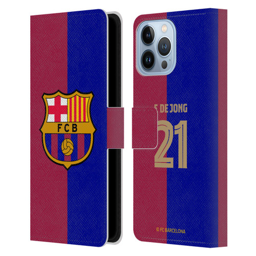 FC Barcelona 2024/25 Players Home Kit Frenkie de Jong Leather Book Wallet Case Cover For Apple iPhone 13 Pro Max