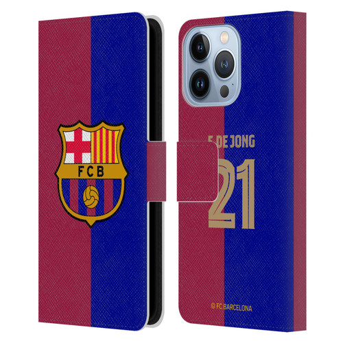 FC Barcelona 2024/25 Players Home Kit Frenkie de Jong Leather Book Wallet Case Cover For Apple iPhone 13 Pro