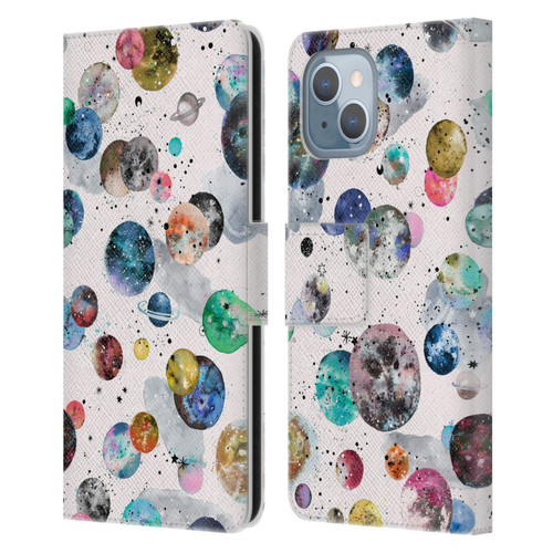 Ninola Colourful Patterns Space Planets White Leather Book Wallet Case Cover For Apple iPhone 14