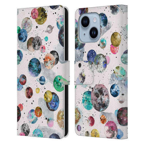 Ninola Colourful Patterns Space Planets White Leather Book Wallet Case Cover For Apple iPhone 14 Plus