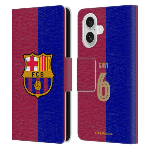 FC Barcelona 2024/25 Players Home Kit Gavi Leather Book Wallet Case Cover For Apple iPhone 16