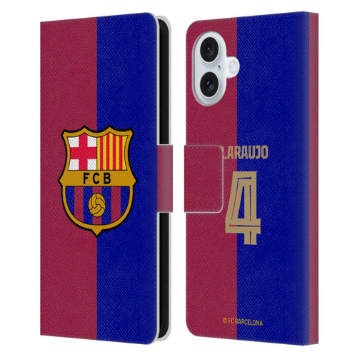 FC Barcelona 2024/25 Players Home Kit Ronald Araújo Leather Book Wallet Case Cover For Apple iPhone 16 Plus