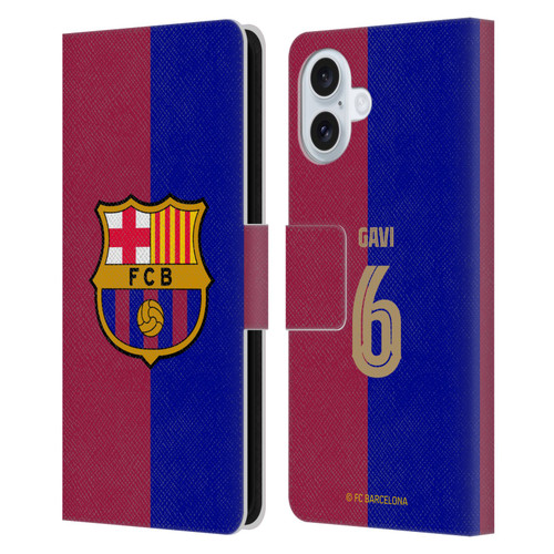 FC Barcelona 2024/25 Players Home Kit Gavi Leather Book Wallet Case Cover For Apple iPhone 16 Plus