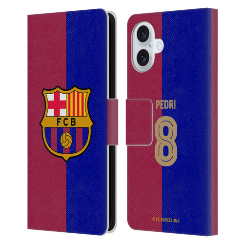 FC Barcelona 2024/25 Players Home Kit Pedri Leather Book Wallet Case Cover For Apple iPhone 16 Plus
