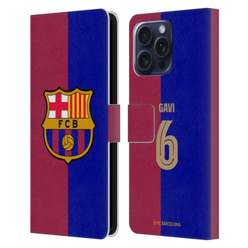 FC Barcelona 2024/25 Players Home Kit Gavi Leather Book Wallet Case Cover For Apple iPhone 16 Pro Max