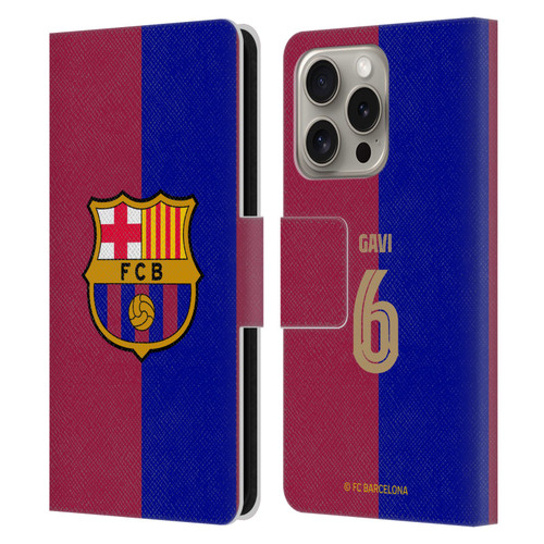 FC Barcelona 2024/25 Players Home Kit Gavi Leather Book Wallet Case Cover For Apple iPhone 16 Pro