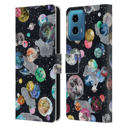 Ninola Colourful Patterns Space Planets Black Leather Book Wallet Case Cover For Motorola Moto G34 5G