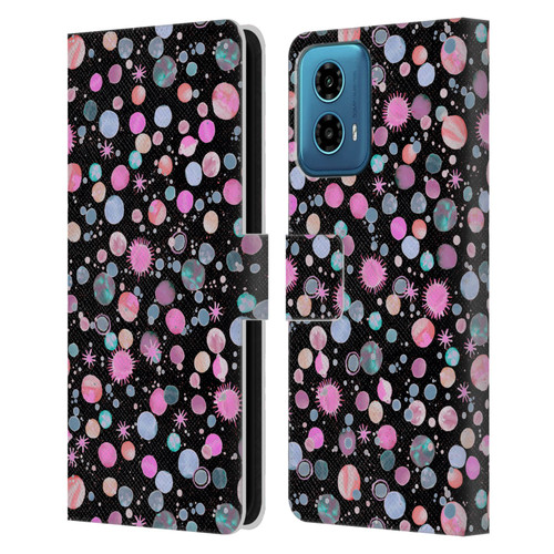 Ninola Colourful Patterns Space Planets Pink Leather Book Wallet Case Cover For Motorola Moto G34 5G
