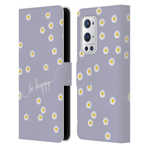 Monika Strigel Happy Daisy Lavender Leather Book Wallet Case Cover For OnePlus 9 Pro