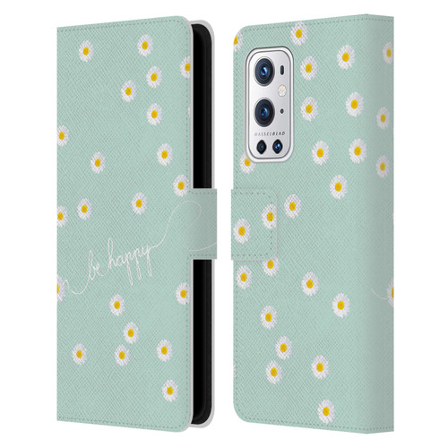 Monika Strigel Happy Daisy Mint Leather Book Wallet Case Cover For OnePlus 9 Pro