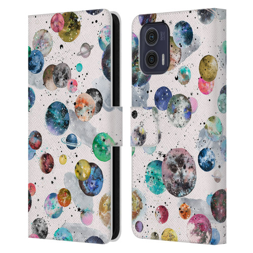 Ninola Colourful Patterns Space Planets White Leather Book Wallet Case Cover For Motorola Moto G73 5G