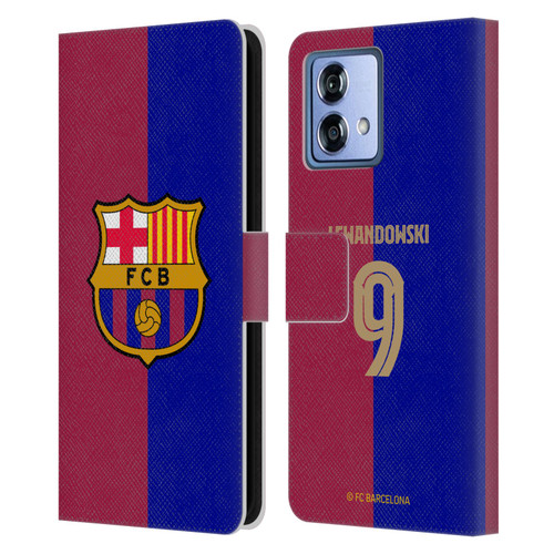 FC Barcelona 2024/25 Players Home Kit Robert Lewandowski Leather Book Wallet Case Cover For Motorola Moto G84 5G