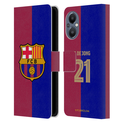 FC Barcelona 2024/25 Players Home Kit Frenkie de Jong Leather Book Wallet Case Cover For OnePlus Nord N20 5G