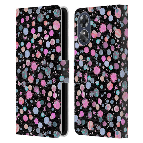 Ninola Colourful Patterns Space Planets Pink Leather Book Wallet Case Cover For OPPO A17