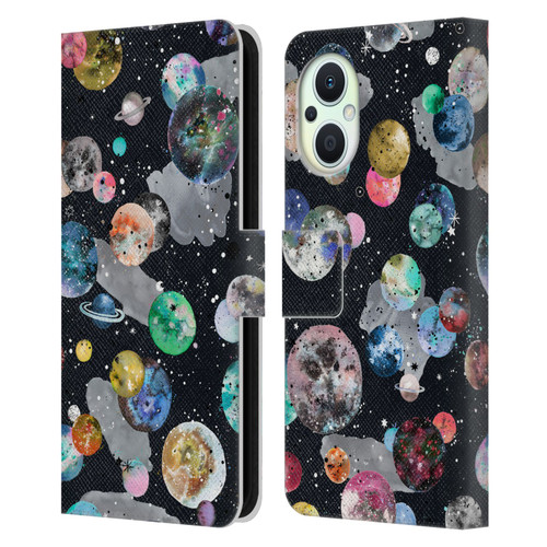 Ninola Colourful Patterns Space Planets Black Leather Book Wallet Case Cover For OPPO Reno8 Lite