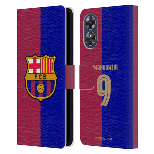 FC Barcelona 2024/25 Players Home Kit Robert Lewandowski Leather Book Wallet Case Cover For OPPO A17