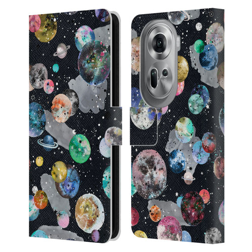 Ninola Colourful Patterns Space Planets Black Leather Book Wallet Case Cover For OPPO Reno11 Pro