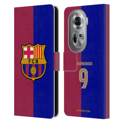 FC Barcelona 2024/25 Players Home Kit Robert Lewandowski Leather Book Wallet Case Cover For OPPO Reno11 Pro