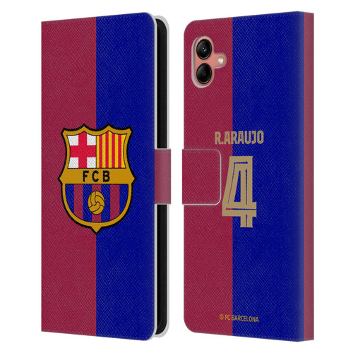 FC Barcelona 2024/25 Players Home Kit Ronald Araújo Leather Book Wallet Case Cover For Samsung Galaxy A04 (2022)