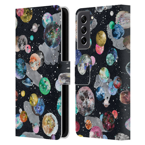 Ninola Colourful Patterns Space Planets Black Leather Book Wallet Case Cover For Samsung Galaxy S21 FE 5G