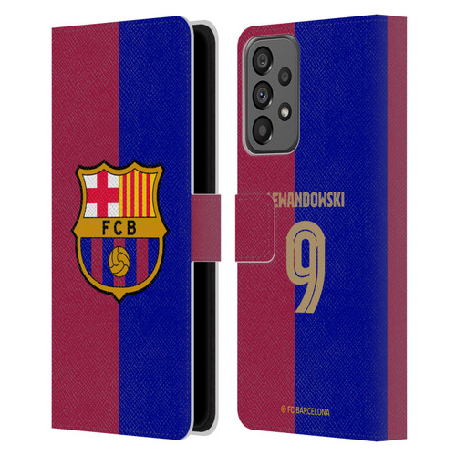 FC Barcelona 2024/25 Players Home Kit Robert Lewandowski Leather Book Wallet Case Cover For Samsung Galaxy A73 5G (2022)
