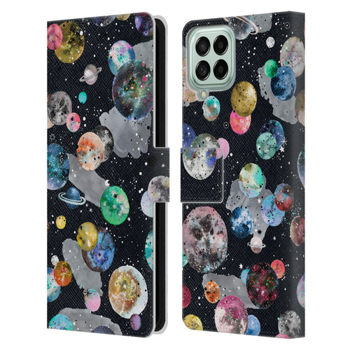 Ninola Colourful Patterns Space Planets Black Leather Book Wallet Case Cover For Samsung Galaxy M53 (2022)
