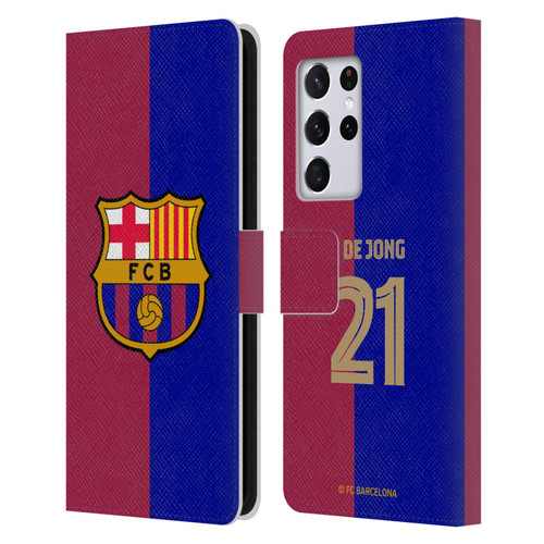 FC Barcelona 2024/25 Players Home Kit Frenkie de Jong Leather Book Wallet Case Cover For Samsung Galaxy S21 Ultra 5G