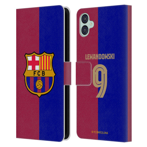 FC Barcelona 2024/25 Players Home Kit Robert Lewandowski Leather Book Wallet Case Cover For Samsung Galaxy M04 5G / A04e