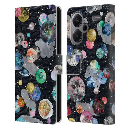 Ninola Colourful Patterns Space Planets Black Leather Book Wallet Case Cover For Xiaomi Redmi Note 13 Pro Plus 5G