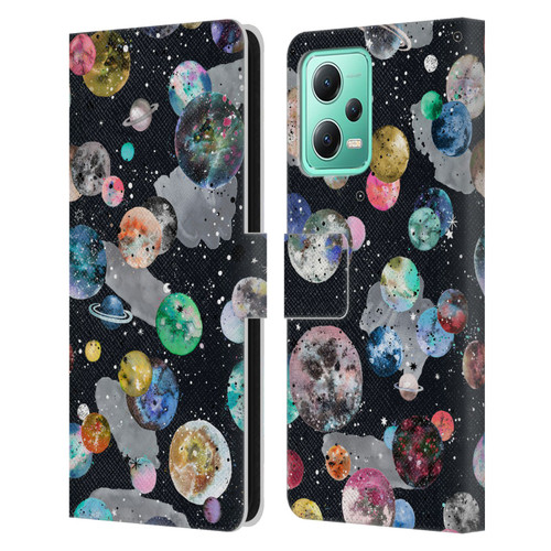 Ninola Colourful Patterns Space Planets Black Leather Book Wallet Case Cover For Xiaomi Redmi Note 12 5G