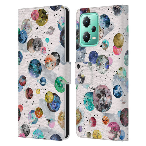 Ninola Colourful Patterns Space Planets White Leather Book Wallet Case Cover For Xiaomi Redmi Note 12 5G