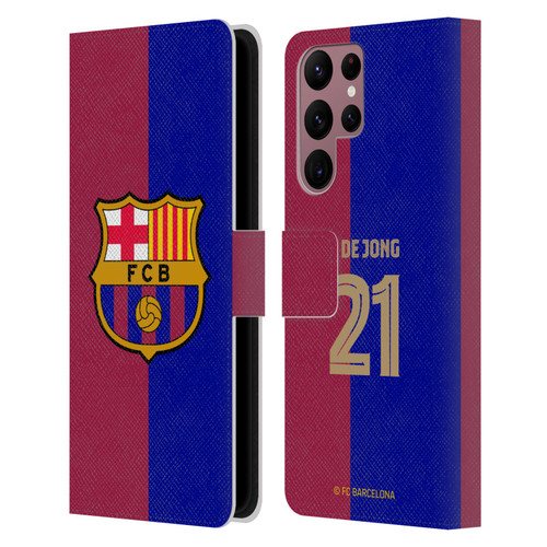 FC Barcelona 2024/25 Players Home Kit Frenkie de Jong Leather Book Wallet Case Cover For Samsung Galaxy S22 Ultra 5G