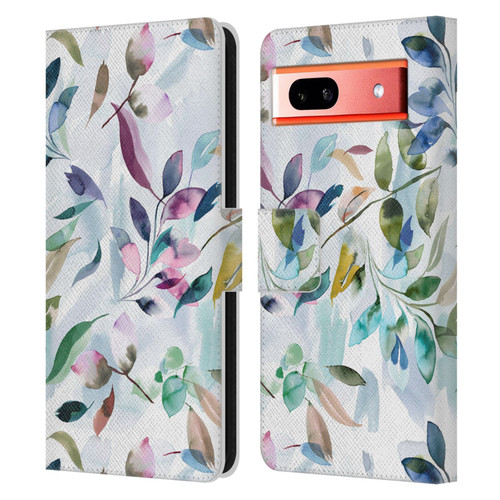 Ninola Garden Watercolor Leaves Leather Book Wallet Case Cover For Google Pixel 7a