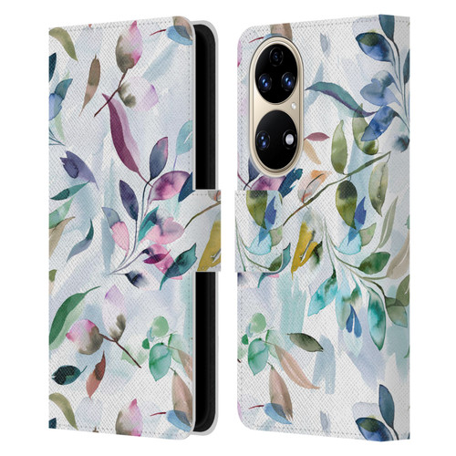 Ninola Garden Watercolor Leaves Leather Book Wallet Case Cover For Huawei P50