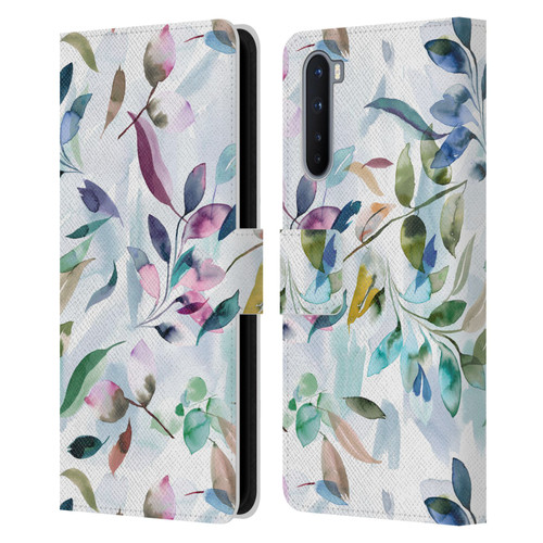 Ninola Garden Watercolor Leaves Leather Book Wallet Case Cover For OnePlus Nord 5G