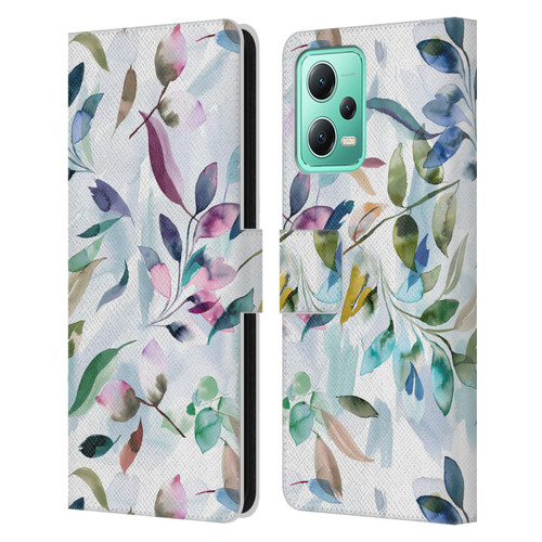 Ninola Garden Watercolor Leaves Leather Book Wallet Case Cover For Xiaomi Redmi Note 12 5G