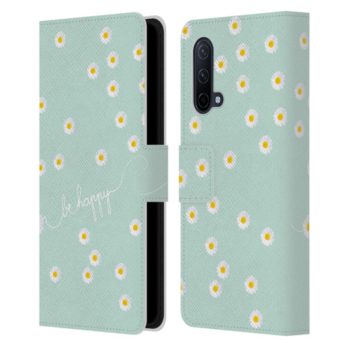 Monika Strigel Happy Daisy Mint Leather Book Wallet Case Cover For OnePlus Nord CE 5G
