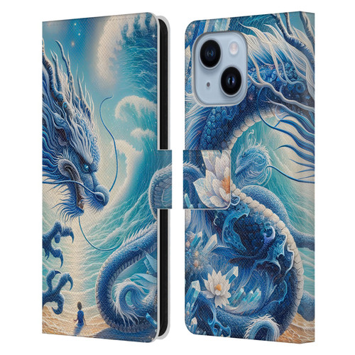 Shambhala Light Visionary Art Ethereal Graphics Blue Dragon Wave Leather Book Wallet Case Cover For Apple iPhone 14 Plus