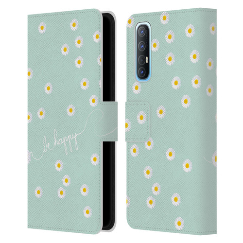 Monika Strigel Happy Daisy Mint Leather Book Wallet Case Cover For OPPO Find X2 Neo 5G