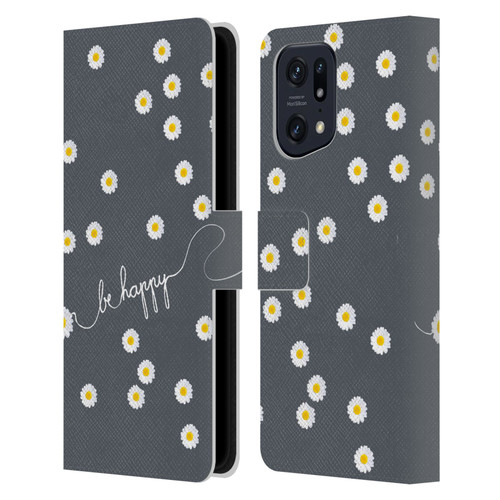 Monika Strigel Happy Daisy Grey Leather Book Wallet Case Cover For OPPO Find X5