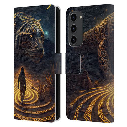 Shambhala Light Visionary Art Ethereal Graphics Big Cat Glow Leather Book Wallet Case Cover For Samsung Galaxy S23+ 5G