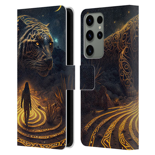 Shambhala Light Visionary Art Ethereal Graphics Big Cat Glow Leather Book Wallet Case Cover For Samsung Galaxy S23 Ultra 5G