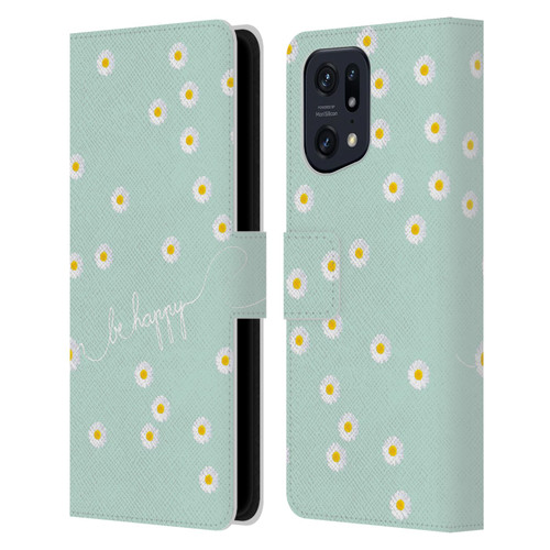 Monika Strigel Happy Daisy Mint Leather Book Wallet Case Cover For OPPO Find X5