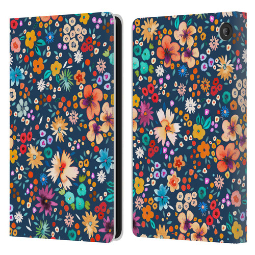 Ninola Colourful Prints Blue Floral Leather Book Wallet Case Cover For Amazon Fire 7 2022