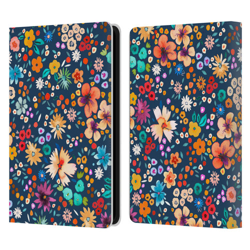 Ninola Colourful Prints Blue Floral Leather Book Wallet Case Cover For Amazon Kindle Paperwhite 5 (2021)