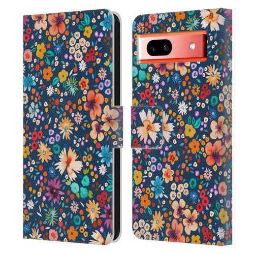 Ninola Colourful Prints Blue Floral Leather Book Wallet Case Cover For Google Pixel 7a